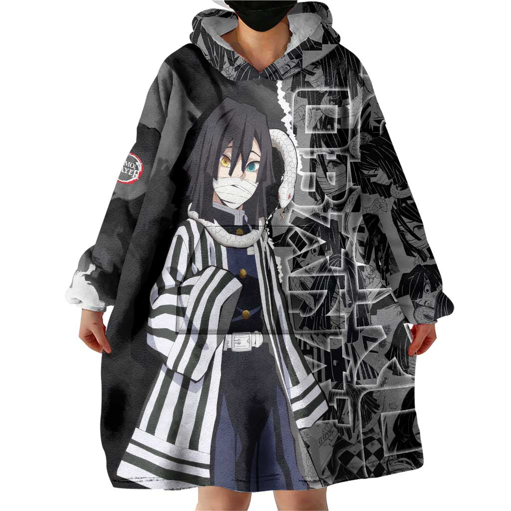 Obanai Iguro Demon Slayer Wearable Blanket Hoodie with Serpent Hashira Sword Pose and Dark Serpent Design - The Mazicc