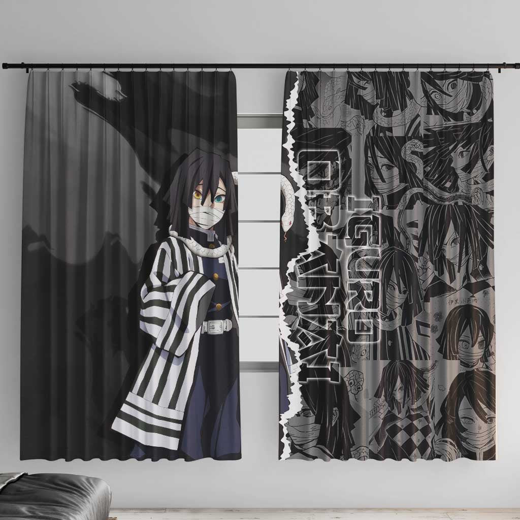 Obanai Iguro Demon Slayer Window Curtain with Serpent Hashira Sword Pose and Dark Serpent Design - The Mazicc