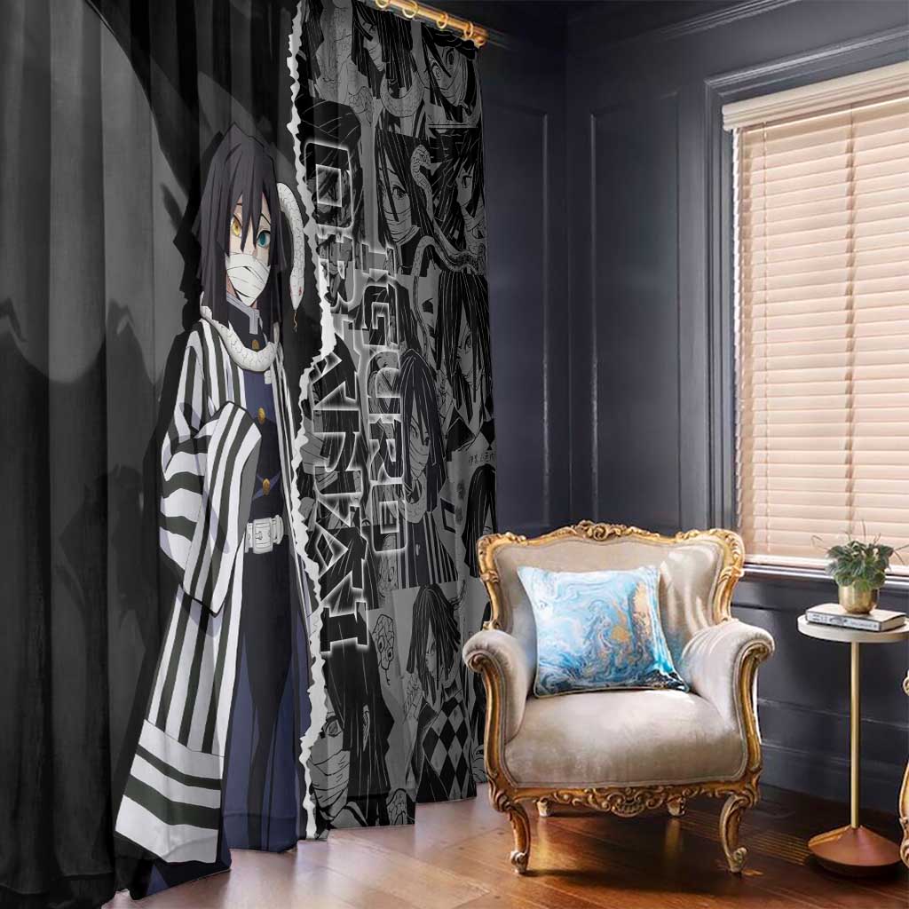 Obanai Iguro Demon Slayer Window Curtain with Serpent Hashira Sword Pose and Dark Serpent Design - The Mazicc