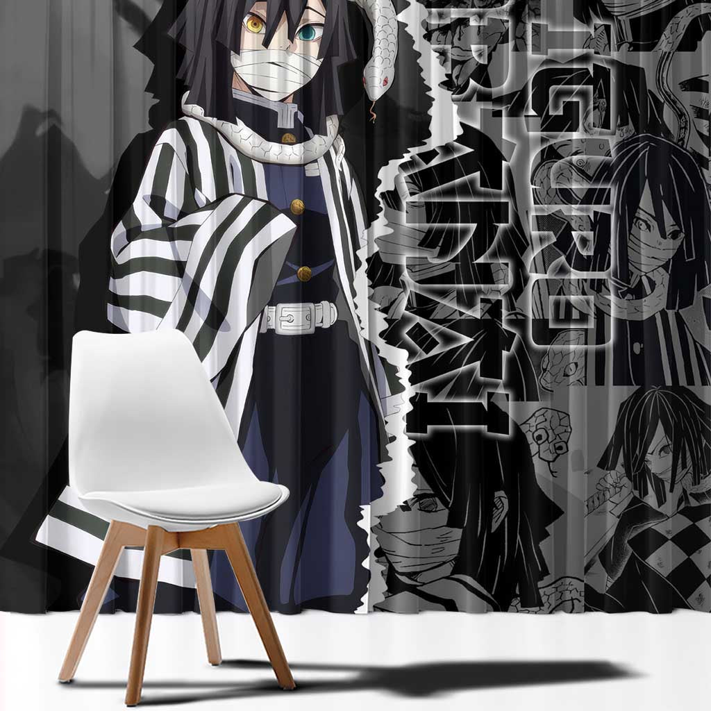 Obanai Iguro Demon Slayer Window Curtain with Serpent Hashira Sword Pose and Dark Serpent Design - The Mazicc