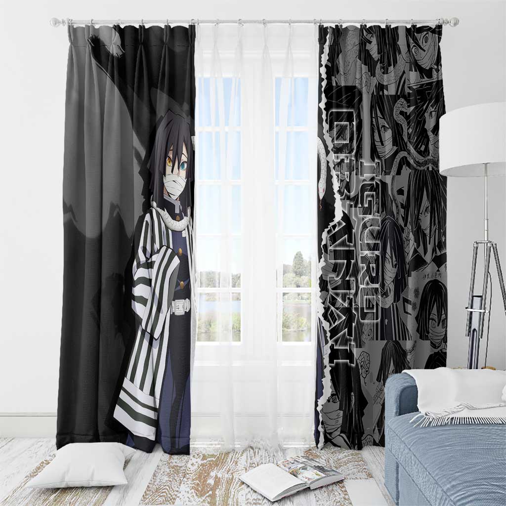 Obanai Iguro Demon Slayer Window Curtain with Serpent Hashira Sword Pose and Dark Serpent Design - The Mazicc