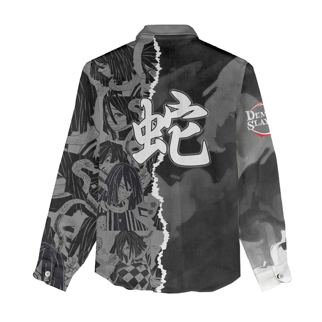 Obanai Iguro Demon Slayer Women Casual Shirt with Serpent Hashira Sword Pose and Dark Serpent Design - The Mazicc