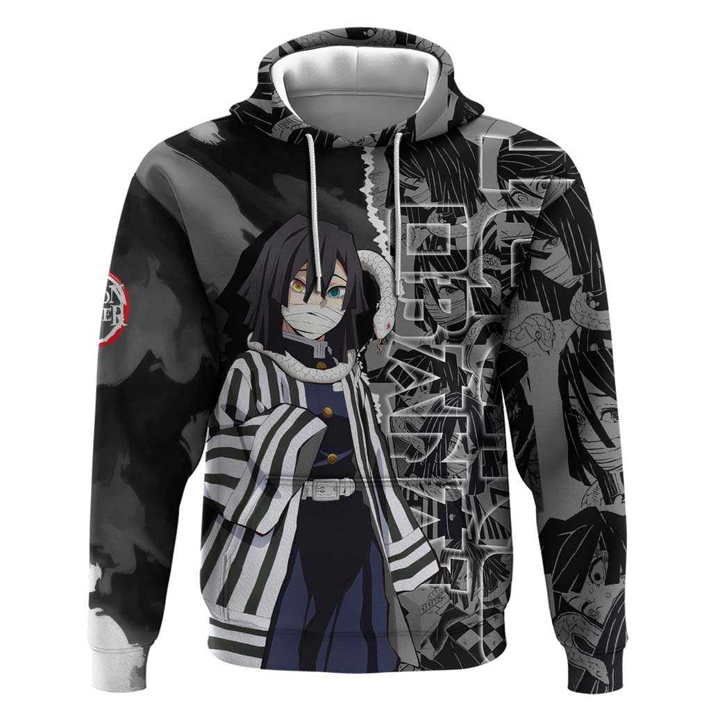 Obanai Iguro Demon Slayer Zip Hoodie with Serpent Hashira Sword Pose and Dark Serpent Design - The Mazicc