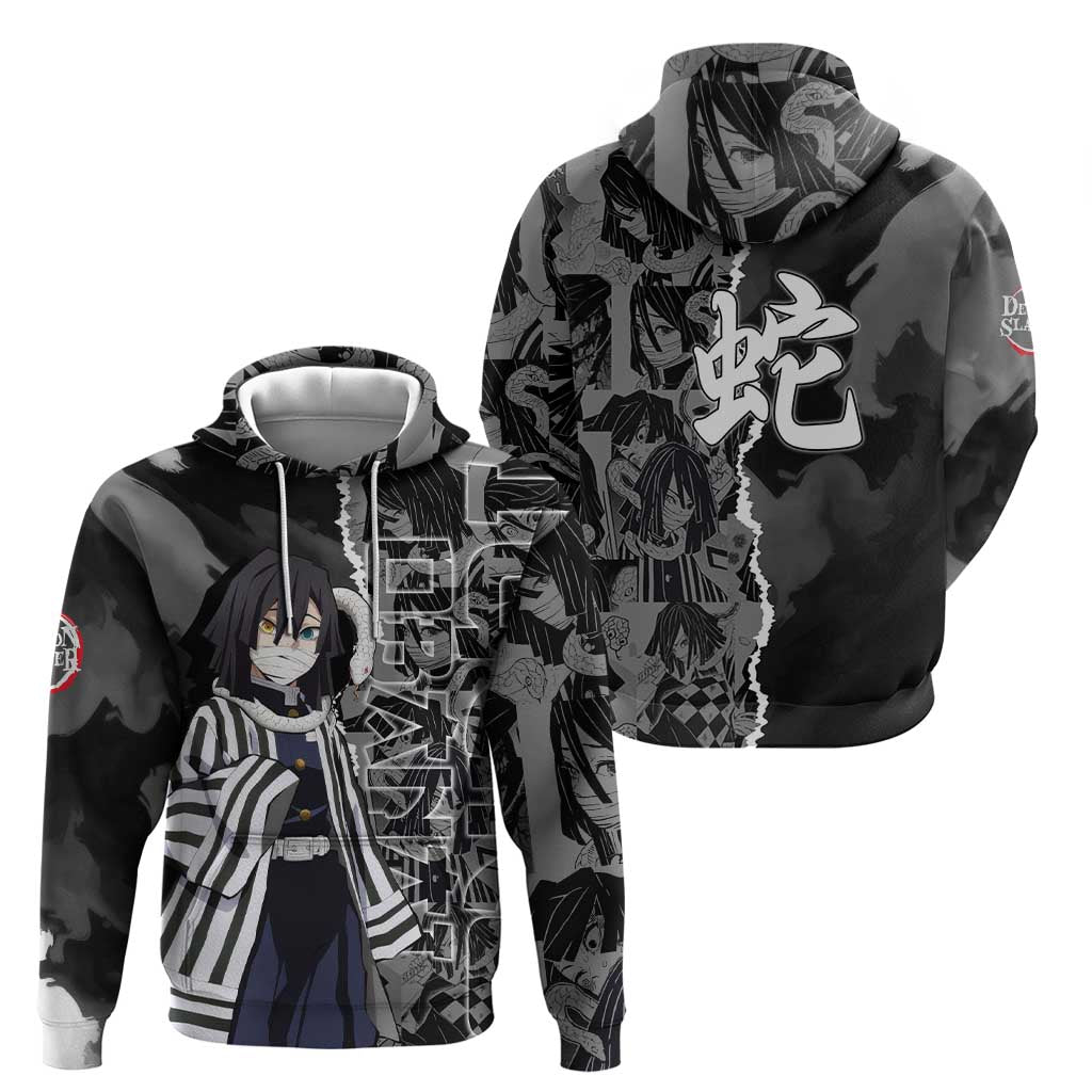 Obanai Iguro Demon Slayer Zip Hoodie with Serpent Hashira Sword Pose and Dark Serpent Design - The Mazicc