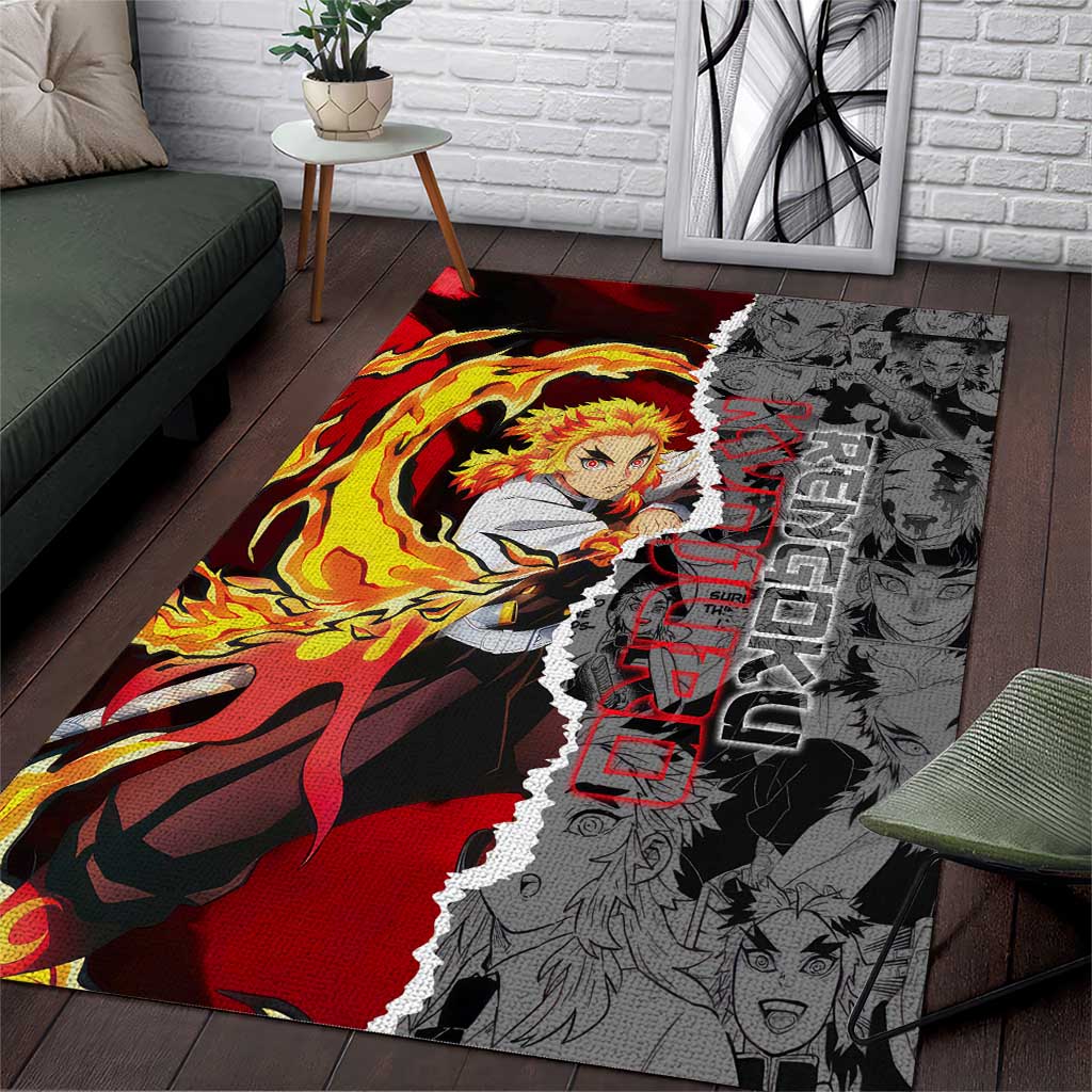 Kyojuro Rengoku Demon Slayer Area Rug with Flame Hashira Sword Pose and ...