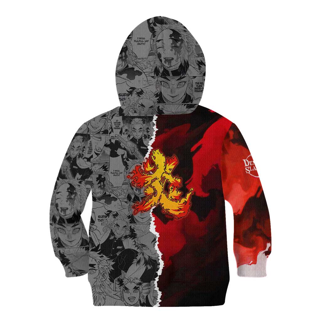 Kyojuro Rengoku Demon Slayer Kid Hoodie with Flame Hashira Sword Pose and Fiery Flame Design - The Mazicc