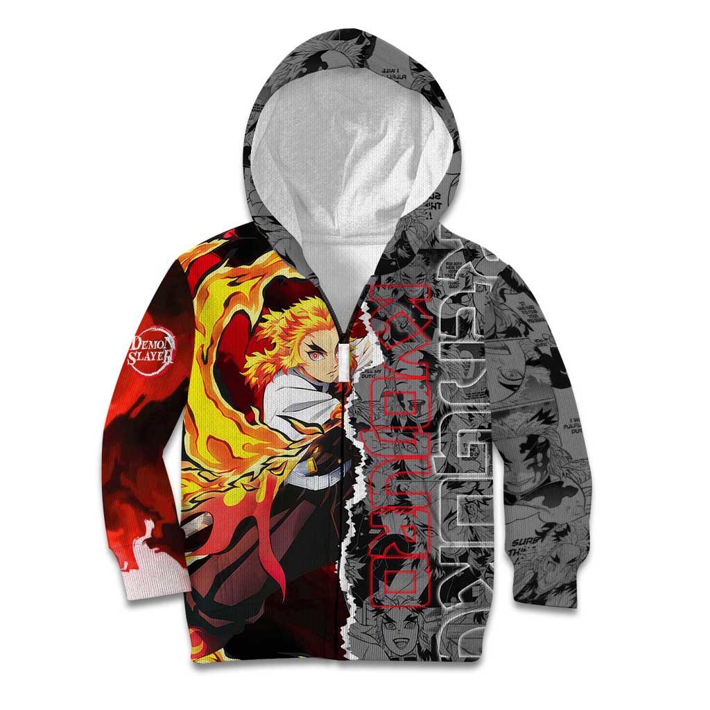 Kyojuro Rengoku Demon Slayer Kid Hoodie with Flame Hashira Sword Pose and Fiery Flame Design - The Mazicc