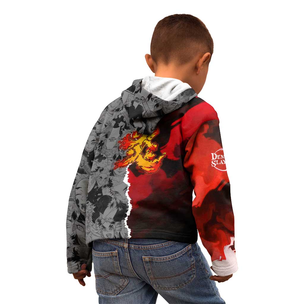 Kyojuro Rengoku Demon Slayer Kid Hoodie with Flame Hashira Sword Pose and Fiery Flame Design - The Mazicc