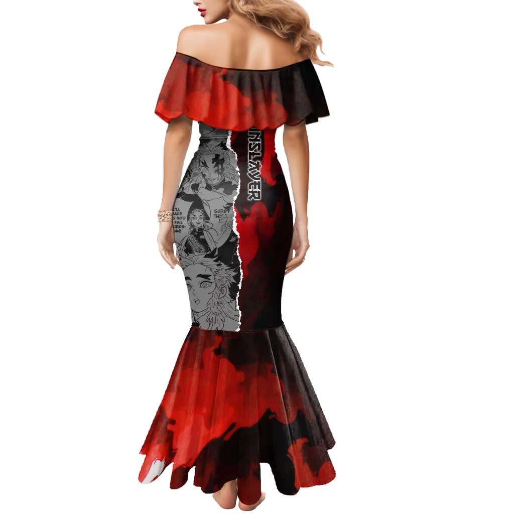Kyojuro Rengoku Demon Slayer Mermaid Dress with Flame Hashira Sword Pose and Fiery Flame Design - The Mazicc
