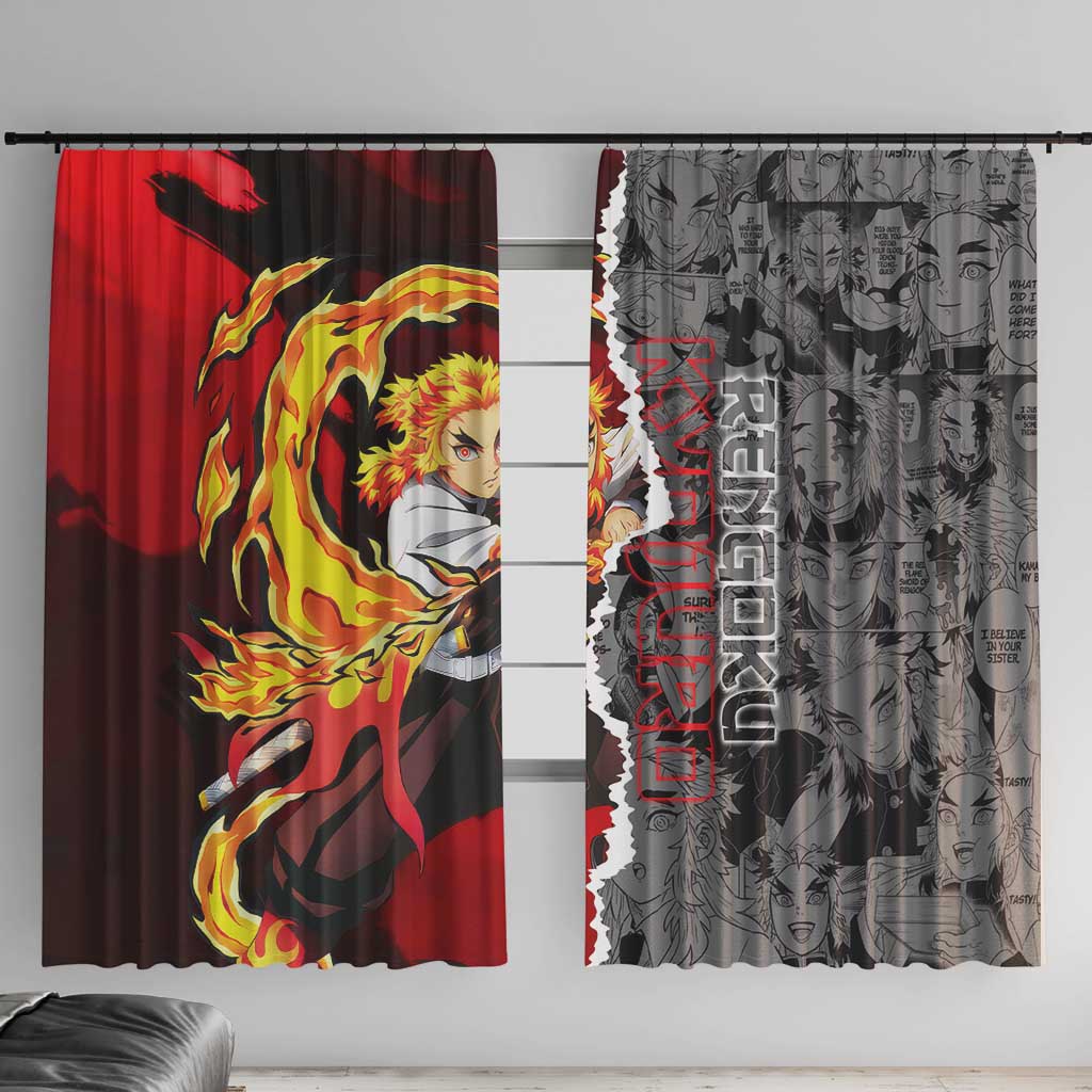 Kyojuro Rengoku Demon Slayer Window Curtain with Flame Hashira Sword Pose and Fiery Flame Design - The Mazicc