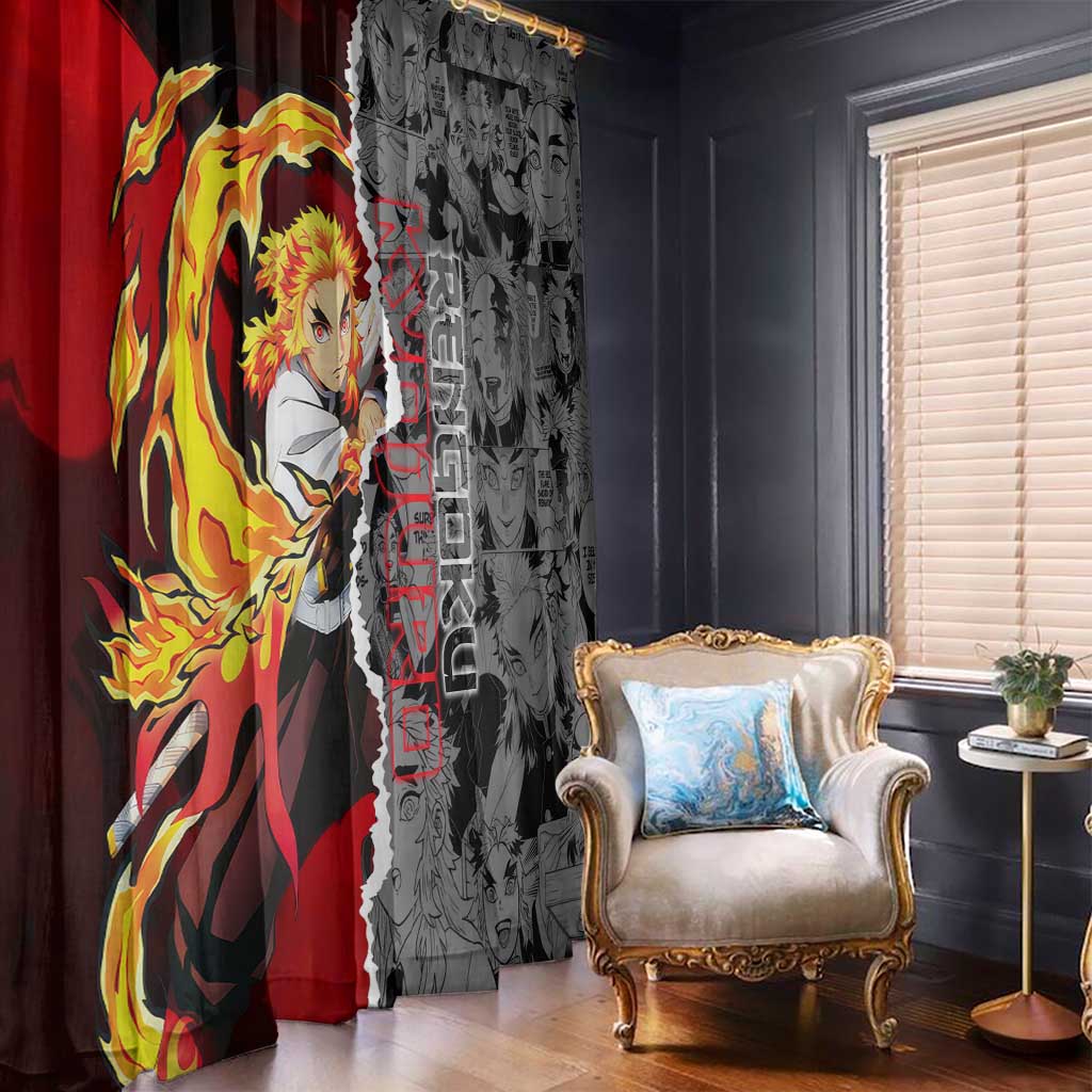 Kyojuro Rengoku Demon Slayer Window Curtain with Flame Hashira Sword Pose and Fiery Flame Design - The Mazicc