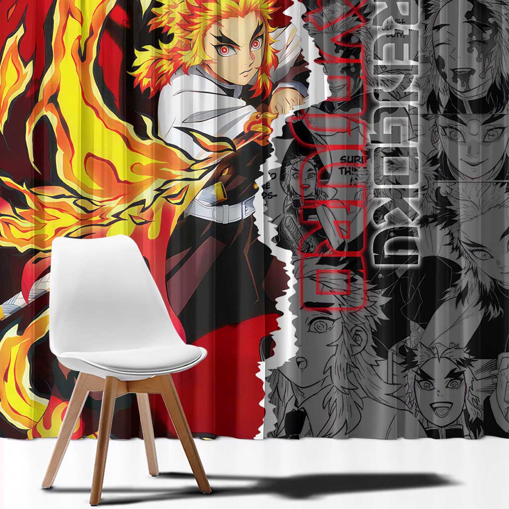 Kyojuro Rengoku Demon Slayer Window Curtain with Flame Hashira Sword Pose and Fiery Flame Design - The Mazicc