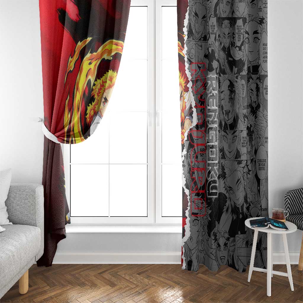 Kyojuro Rengoku Demon Slayer Window Curtain with Flame Hashira Sword Pose and Fiery Flame Design - The Mazicc