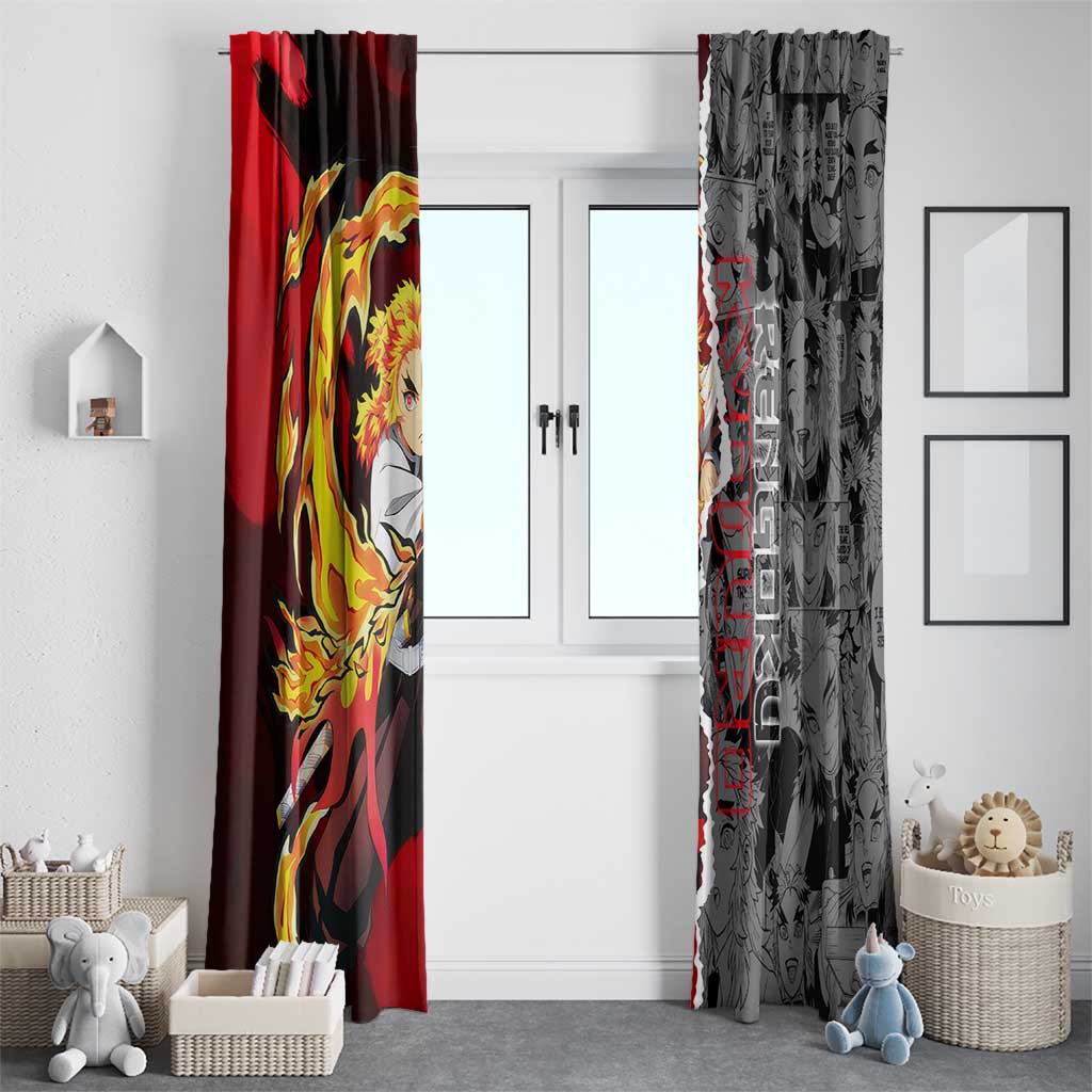 Kyojuro Rengoku Demon Slayer Window Curtain with Flame Hashira Sword Pose and Fiery Flame Design - The Mazicc