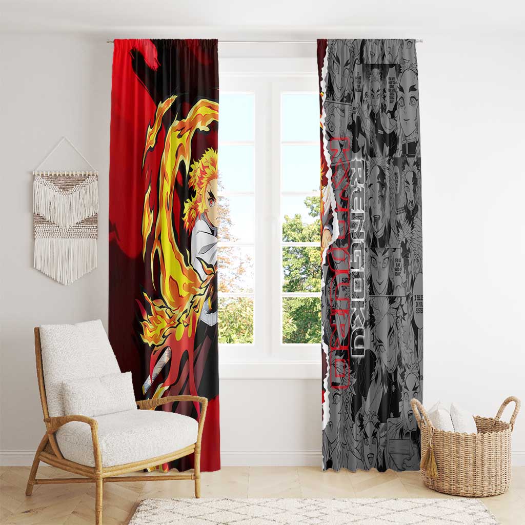 Kyojuro Rengoku Demon Slayer Window Curtain with Flame Hashira Sword Pose and Fiery Flame Design - The Mazicc