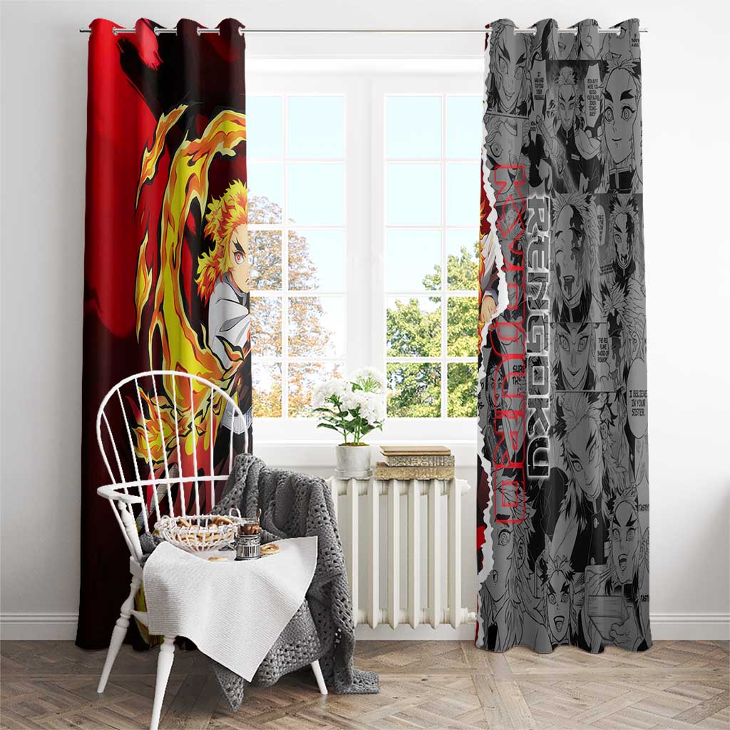 Kyojuro Rengoku Demon Slayer Window Curtain with Flame Hashira Sword Pose and Fiery Flame Design - The Mazicc