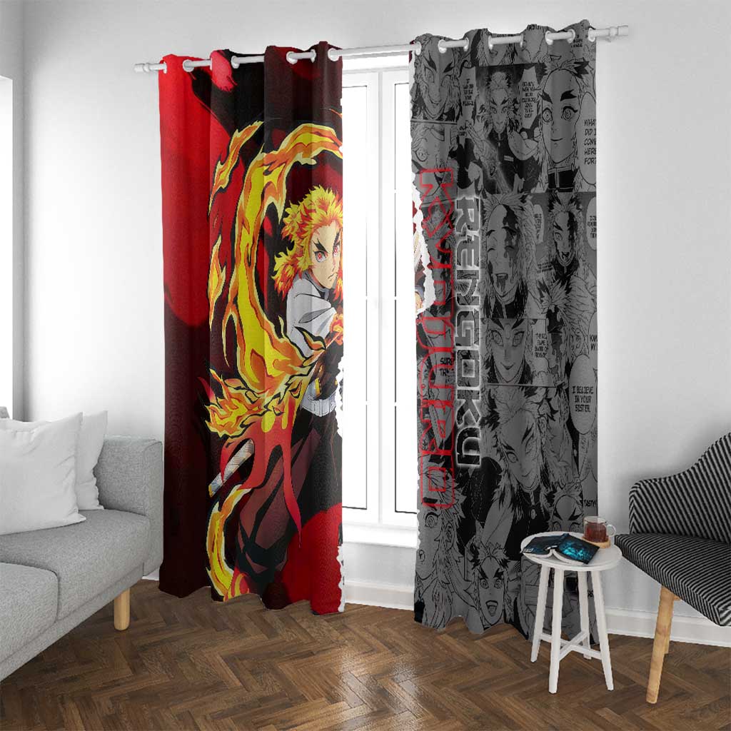 Kyojuro Rengoku Demon Slayer Window Curtain with Flame Hashira Sword Pose and Fiery Flame Design - The Mazicc