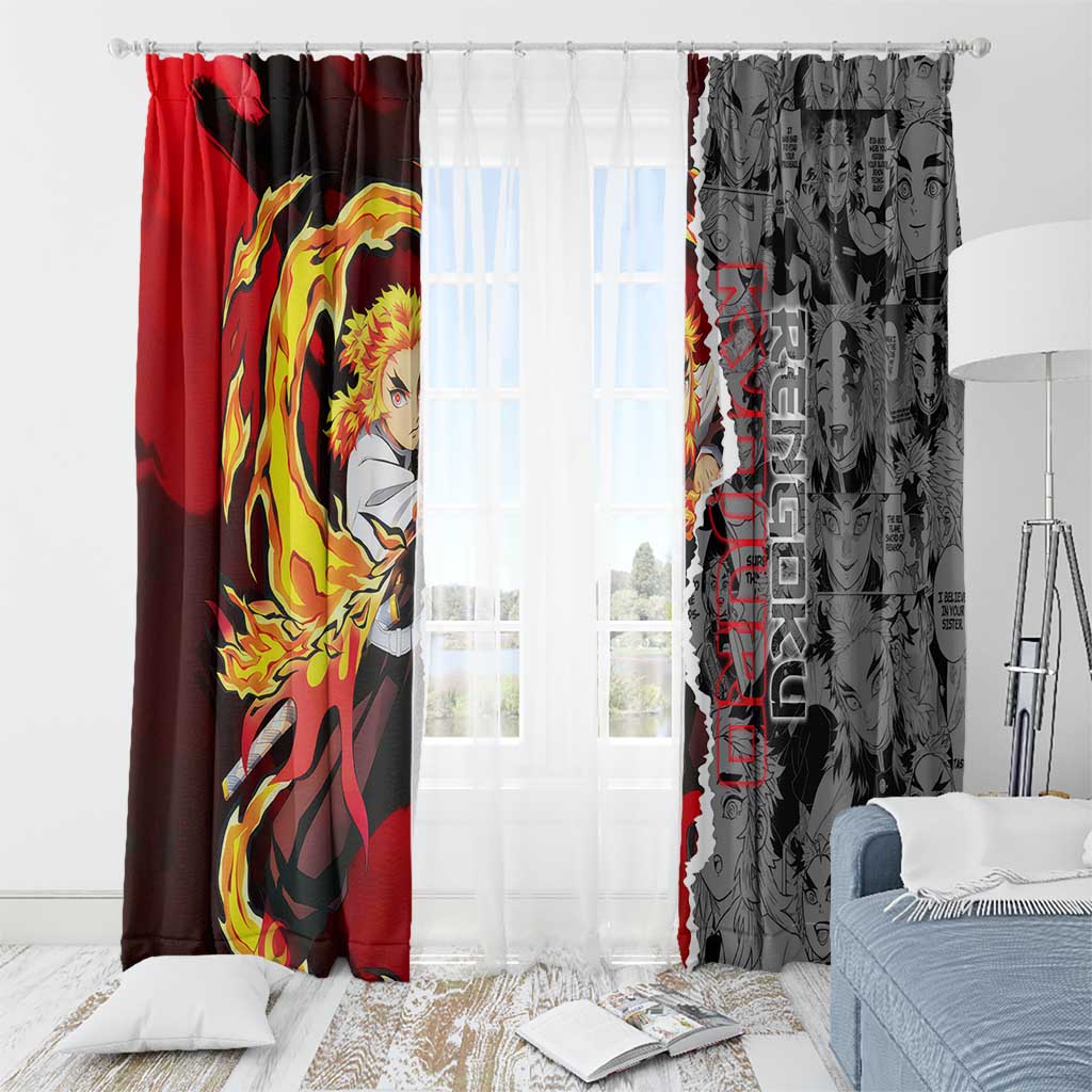 Kyojuro Rengoku Demon Slayer Window Curtain with Flame Hashira Sword Pose and Fiery Flame Design - The Mazicc