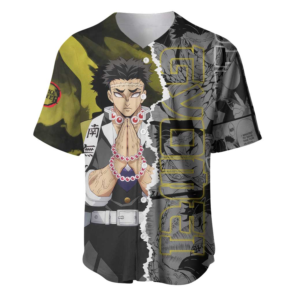 Gyomei Himejima Demon Slayer Baseball Jersey with Stone Hashira Axe Pose and Powerful Strength Design - The Mazicc