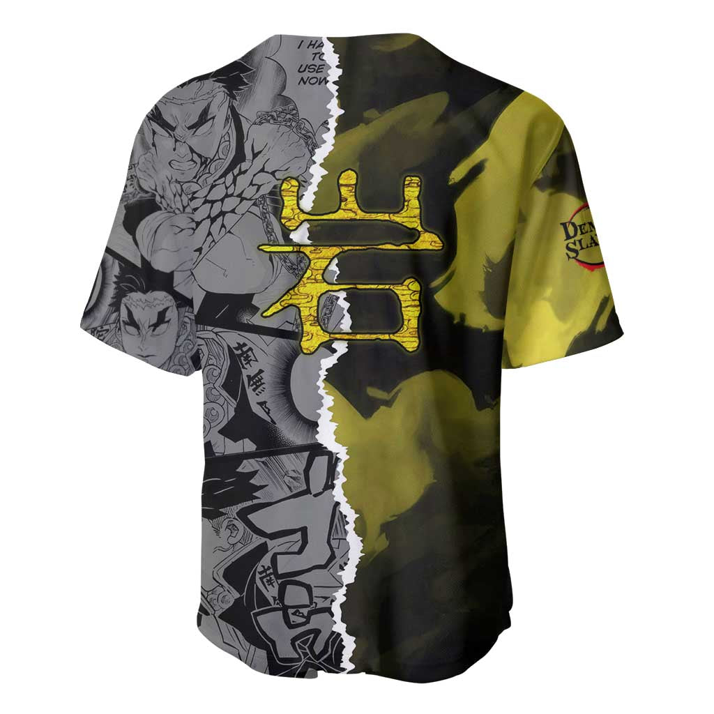 Gyomei Himejima Demon Slayer Baseball Jersey with Stone Hashira Axe Pose and Powerful Strength Design - The Mazicc
