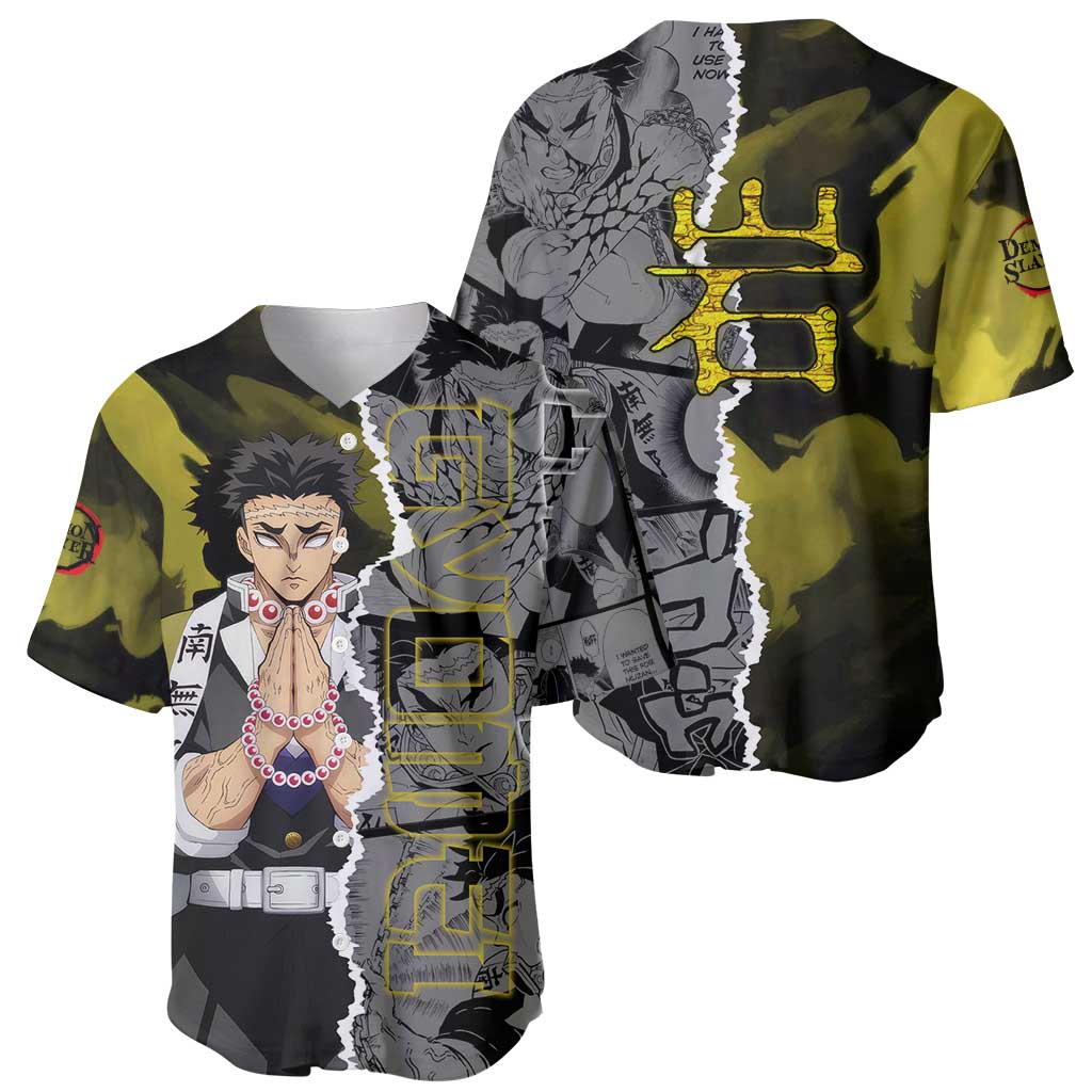 Gyomei Himejima Demon Slayer Baseball Jersey with Stone Hashira Axe Pose and Powerful Strength Design - The Mazicc