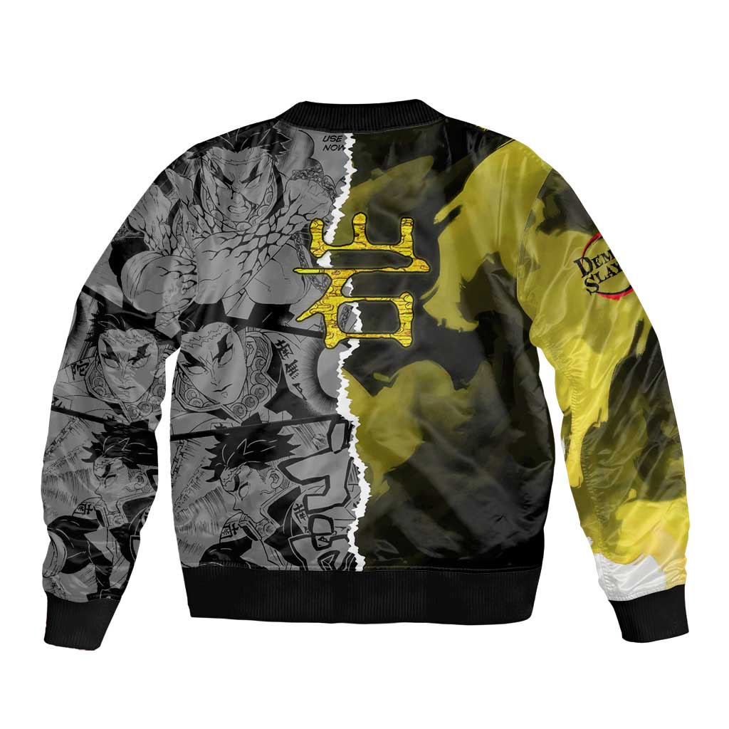 Gyomei Himejima Demon Slayer Bomber Jacket with Stone Hashira Axe Pose and Powerful Strength Design - The Mazicc