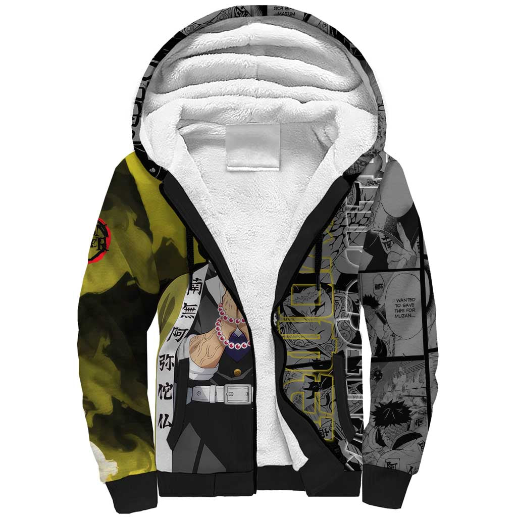 Gyomei Himejima Demon Slayer Sherpa Hoodie with Stone Hashira Axe Pose and Powerful Strength Design - The Mazicc