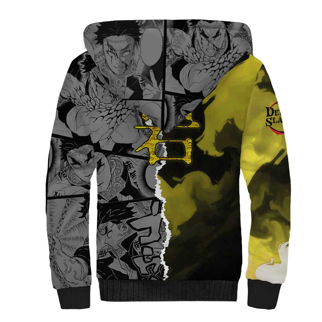 Gyomei Himejima Demon Slayer Sherpa Hoodie with Stone Hashira Axe Pose and Powerful Strength Design - The Mazicc