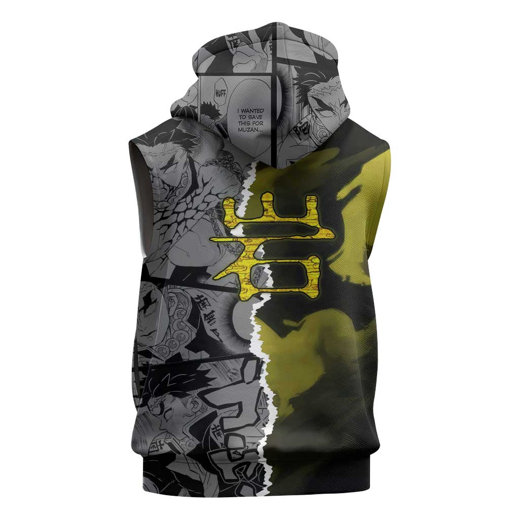 Gyomei Himejima Demon Slayer Sleeveless Hoodie with Stone Hashira Axe Pose and Powerful Strength Design - The Mazicc
