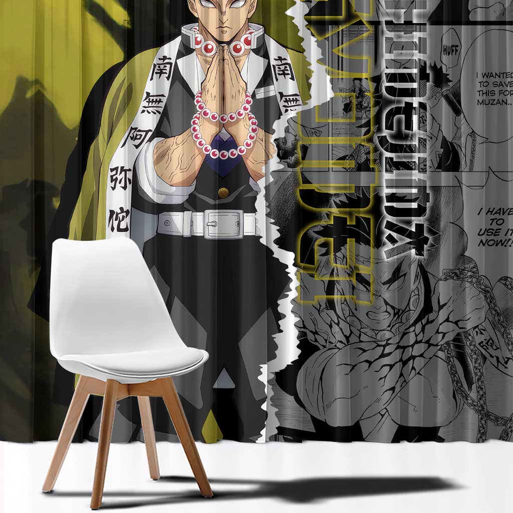 Gyomei Himejima Demon Slayer Window Curtain with Stone Hashira Axe Pose and Powerful Strength Design - The Mazicc