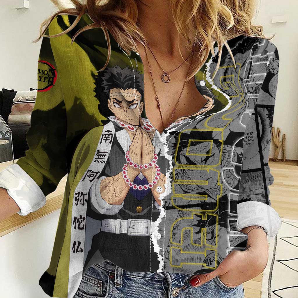 Gyomei Himejima Demon Slayer Women Casual Shirt with Stone Hashira Axe Pose and Powerful Strength Design - The Mazicc