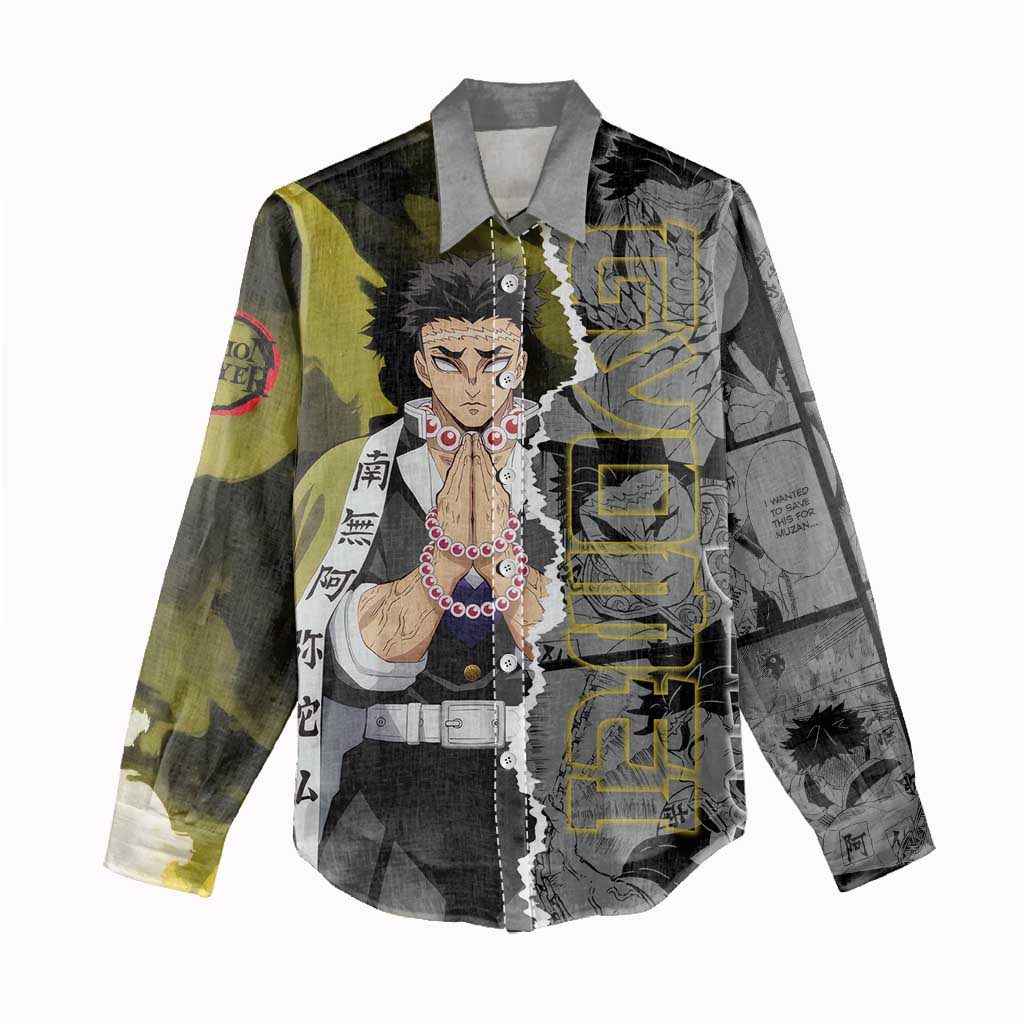 Gyomei Himejima Demon Slayer Women Casual Shirt with Stone Hashira Axe Pose and Powerful Strength Design - The Mazicc