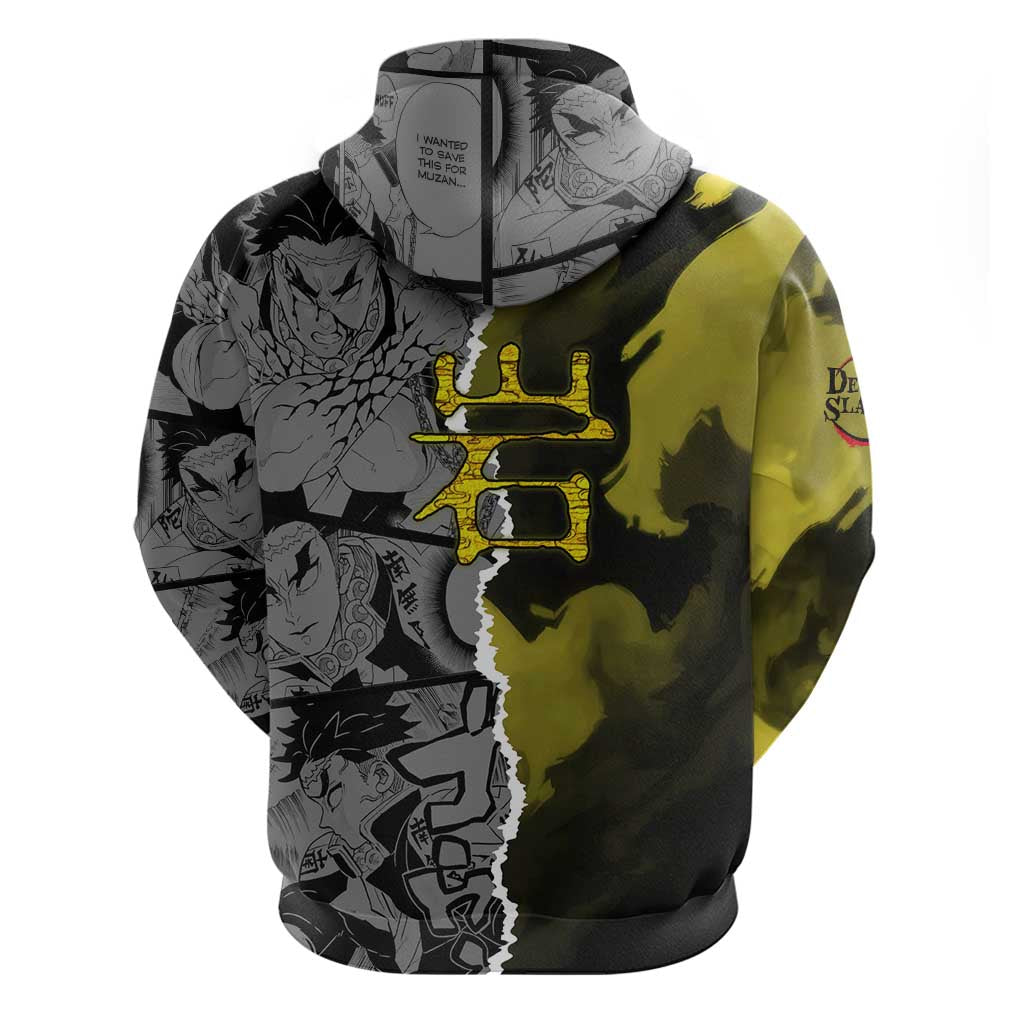 Gyomei Himejima Demon Slayer Zip Hoodie with Stone Hashira Axe Pose and Powerful Strength Design - The Mazicc