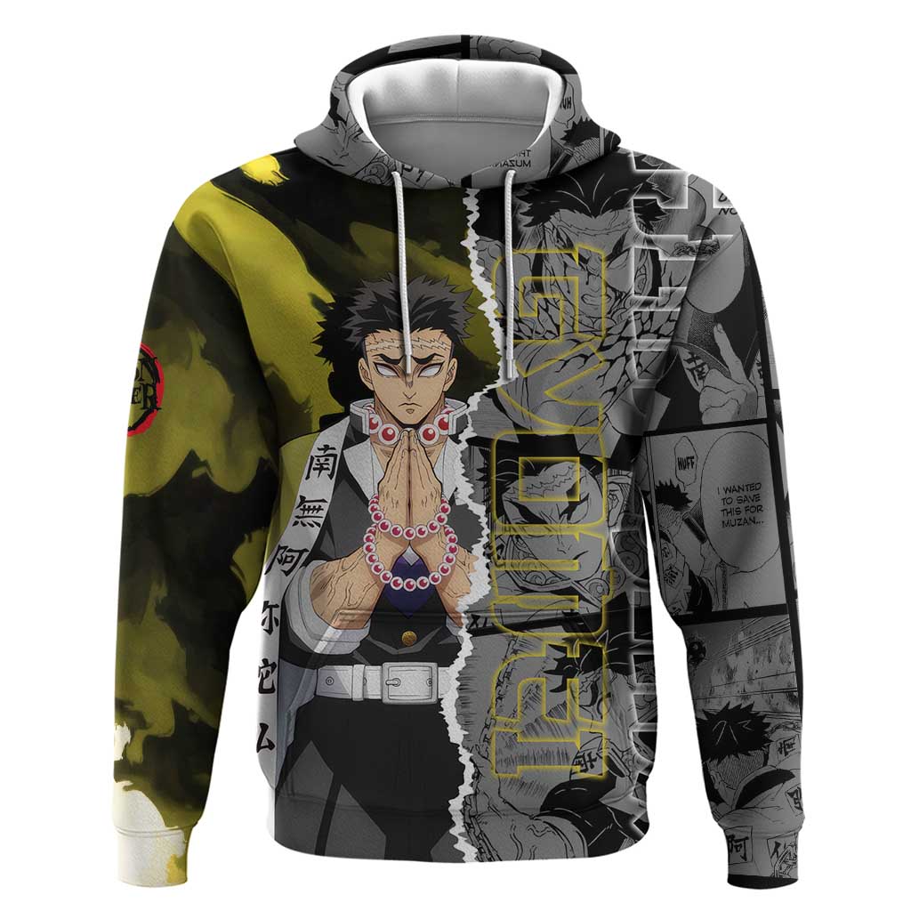 Gyomei Himejima Demon Slayer Zip Hoodie with Stone Hashira Axe Pose and Powerful Strength Design - The Mazicc