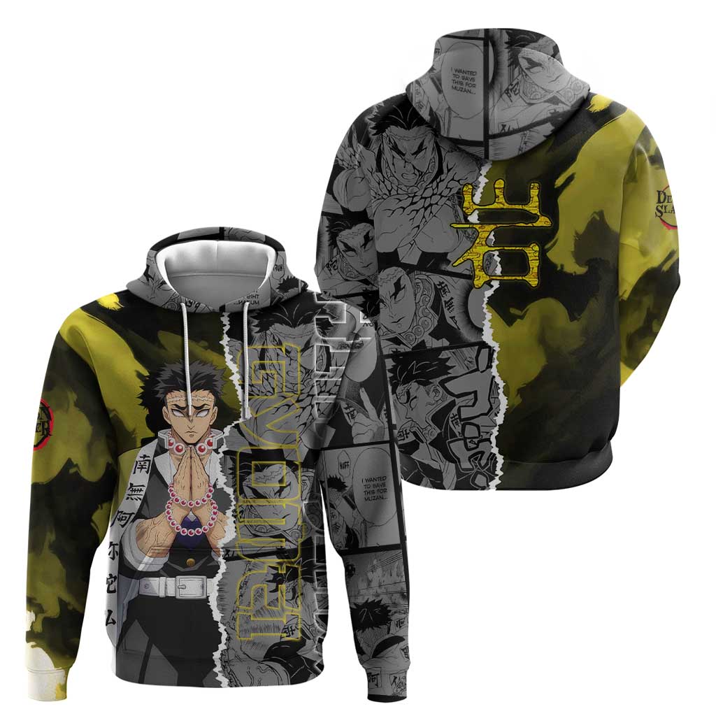 Gyomei Himejima Demon Slayer Zip Hoodie with Stone Hashira Axe Pose and Powerful Strength Design - The Mazicc