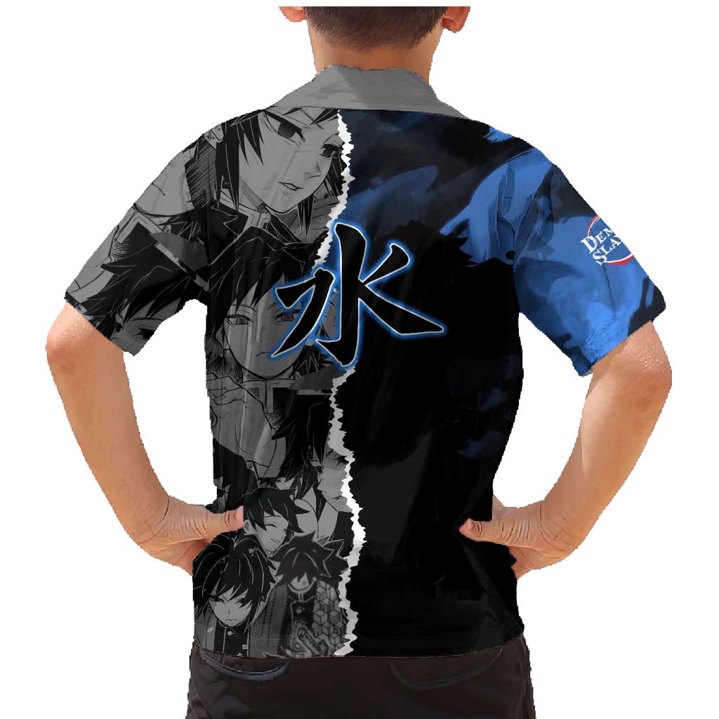 Giyu Tomioka Demon Slayer Family Matching Mermaid Dress and Hawaiian Shirt with Water Hashira Sword Pose and Flowing Water Design - The Mazicc