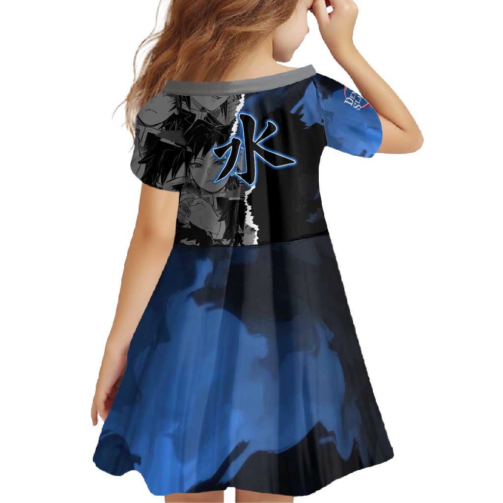 Giyu Tomioka Demon Slayer Family Matching Mermaid Dress and Hawaiian Shirt with Water Hashira Sword Pose and Flowing Water Design - The Mazicc