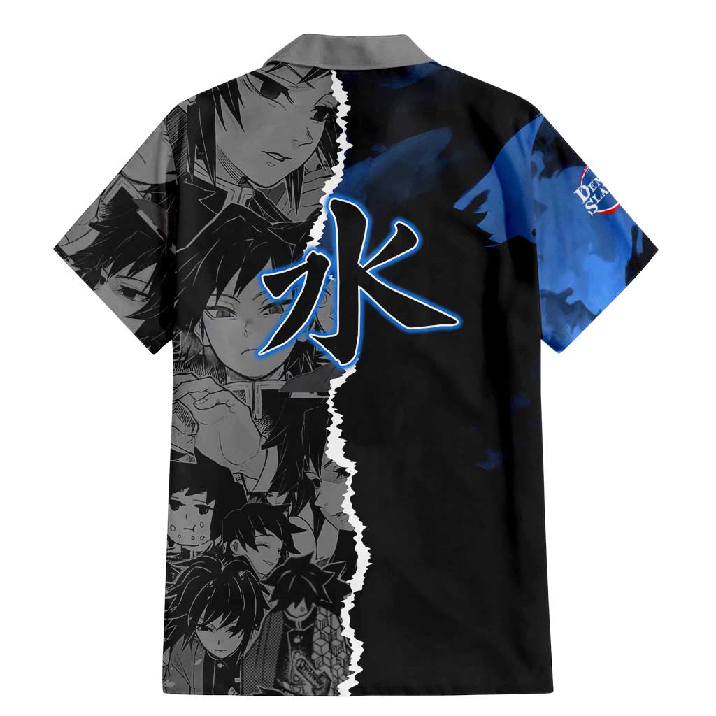 Giyu Tomioka Demon Slayer Family Matching Mermaid Dress and Hawaiian Shirt with Water Hashira Sword Pose and Flowing Water Design - The Mazicc