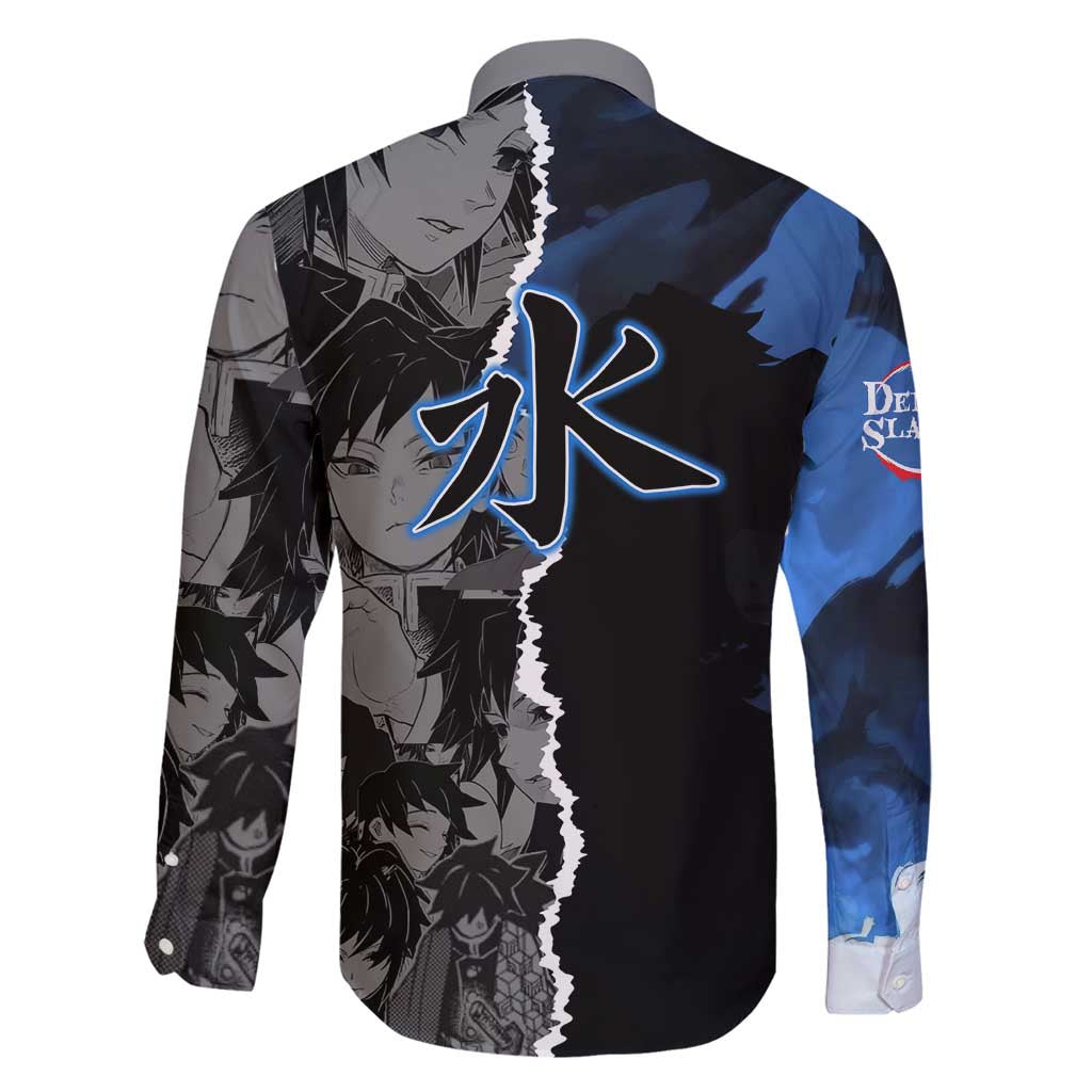 Giyu Tomioka Demon Slayer Family Matching Mermaid Dress and Hawaiian Shirt with Water Hashira Sword Pose and Flowing Water Design - The Mazicc