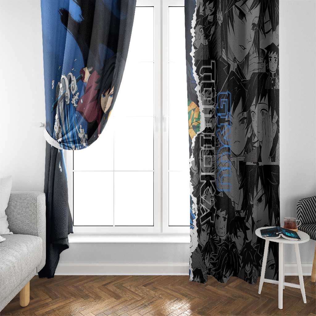 Giyu Tomioka Demon Slayer Window Curtain with Water Hashira Sword Pose and Flowing Water Design - The Mazicc