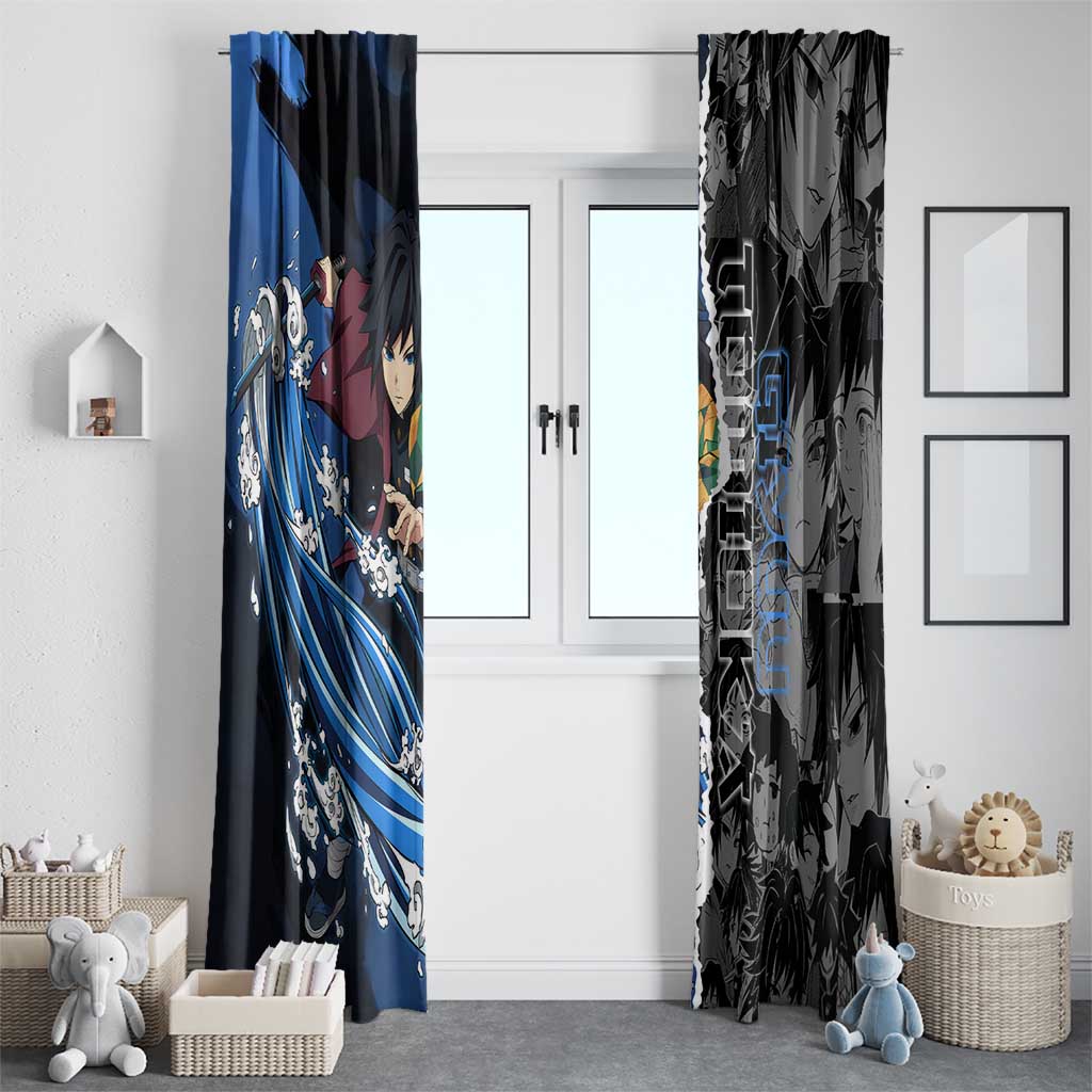 Giyu Tomioka Demon Slayer Window Curtain with Water Hashira Sword Pose and Flowing Water Design - The Mazicc