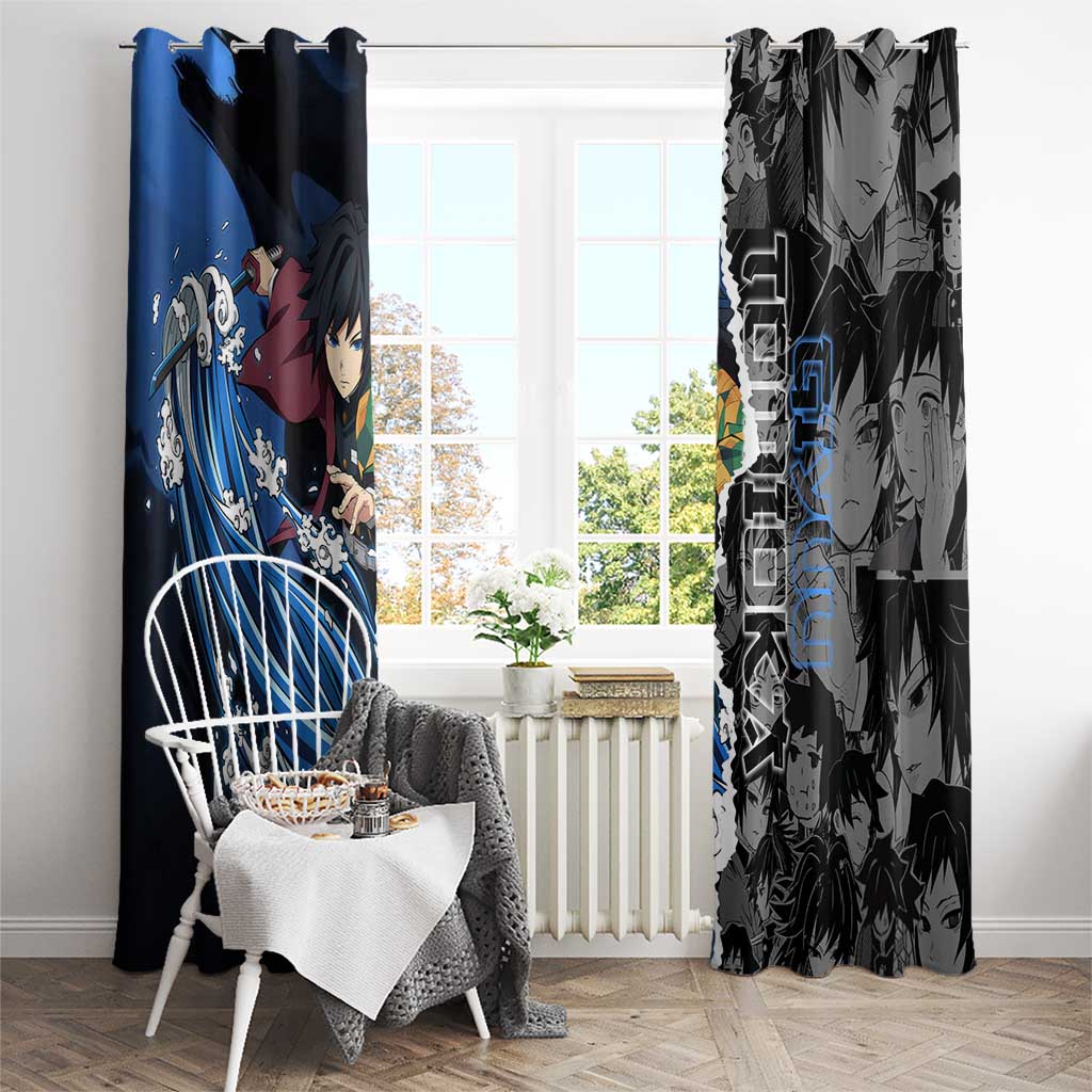 Giyu Tomioka Demon Slayer Window Curtain with Water Hashira Sword Pose and Flowing Water Design - The Mazicc