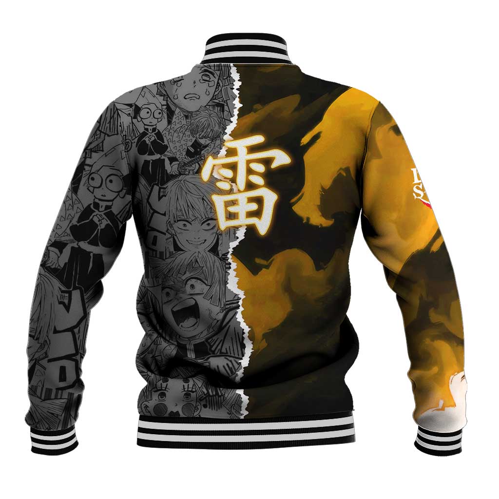 Zenitsu Agatsuma Demon Slayer Baseball Jacket with Yellow and Orange Lightning Breathing Pose Design - The Mazicc