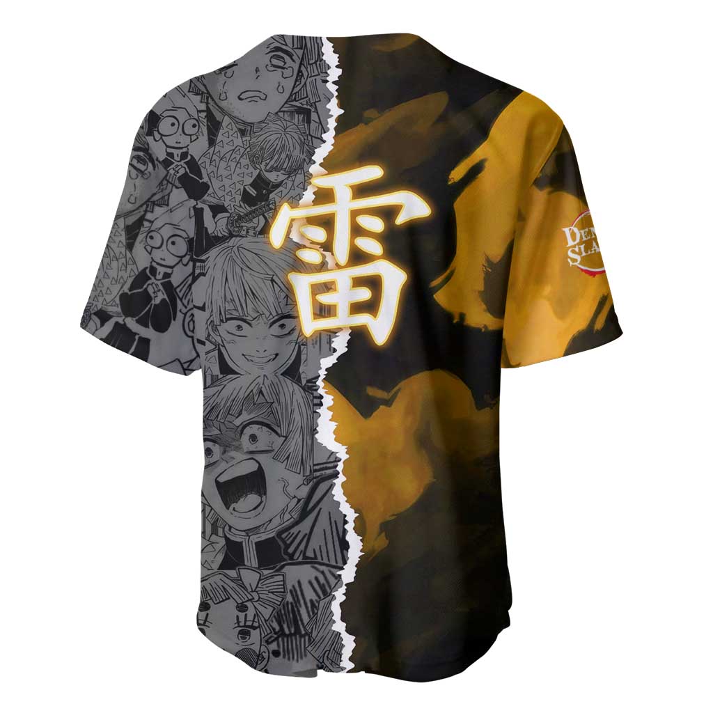 Zenitsu Agatsuma Demon Slayer Baseball Jersey with Yellow and Orange Lightning Breathing Pose Design - The Mazicc