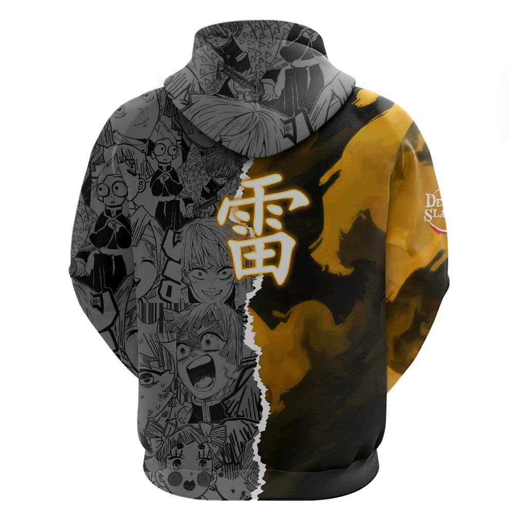 Zenitsu Agatsuma Demon Slayer Hoodie with Yellow and Orange Lightning Breathing Pose Design - The Mazicc