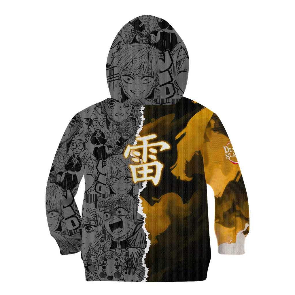 Zenitsu Agatsuma Demon Slayer Kid Hoodie with Yellow and Orange Lightning Breathing Pose Design - The Mazicc