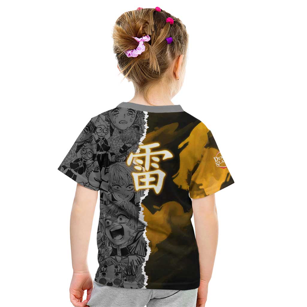 Zenitsu Agatsuma Demon Slayer Kid T Shirt with Yellow and Orange Lightning Breathing Pose Design - The Mazicc