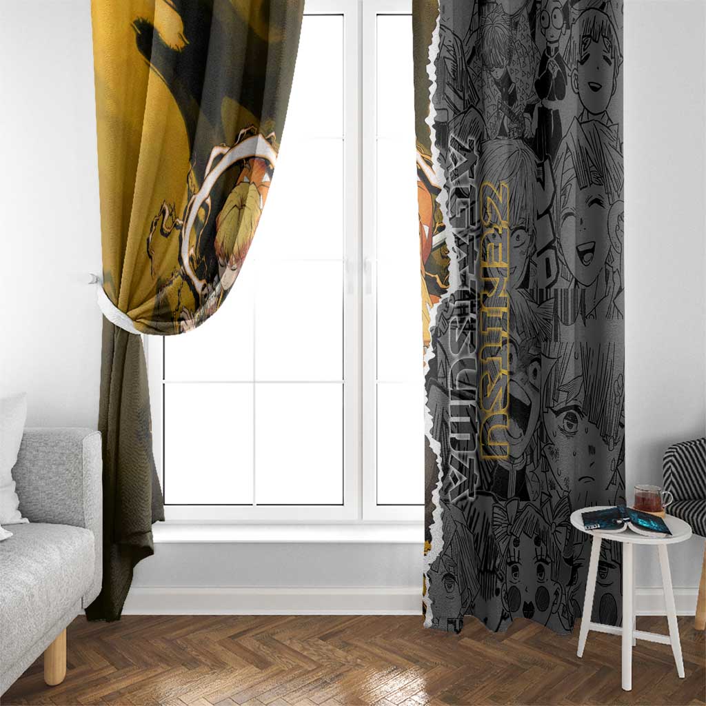 Zenitsu Agatsuma Demon Slayer Window Curtain with Yellow and Orange Lightning Breathing Pose Design - The Mazicc