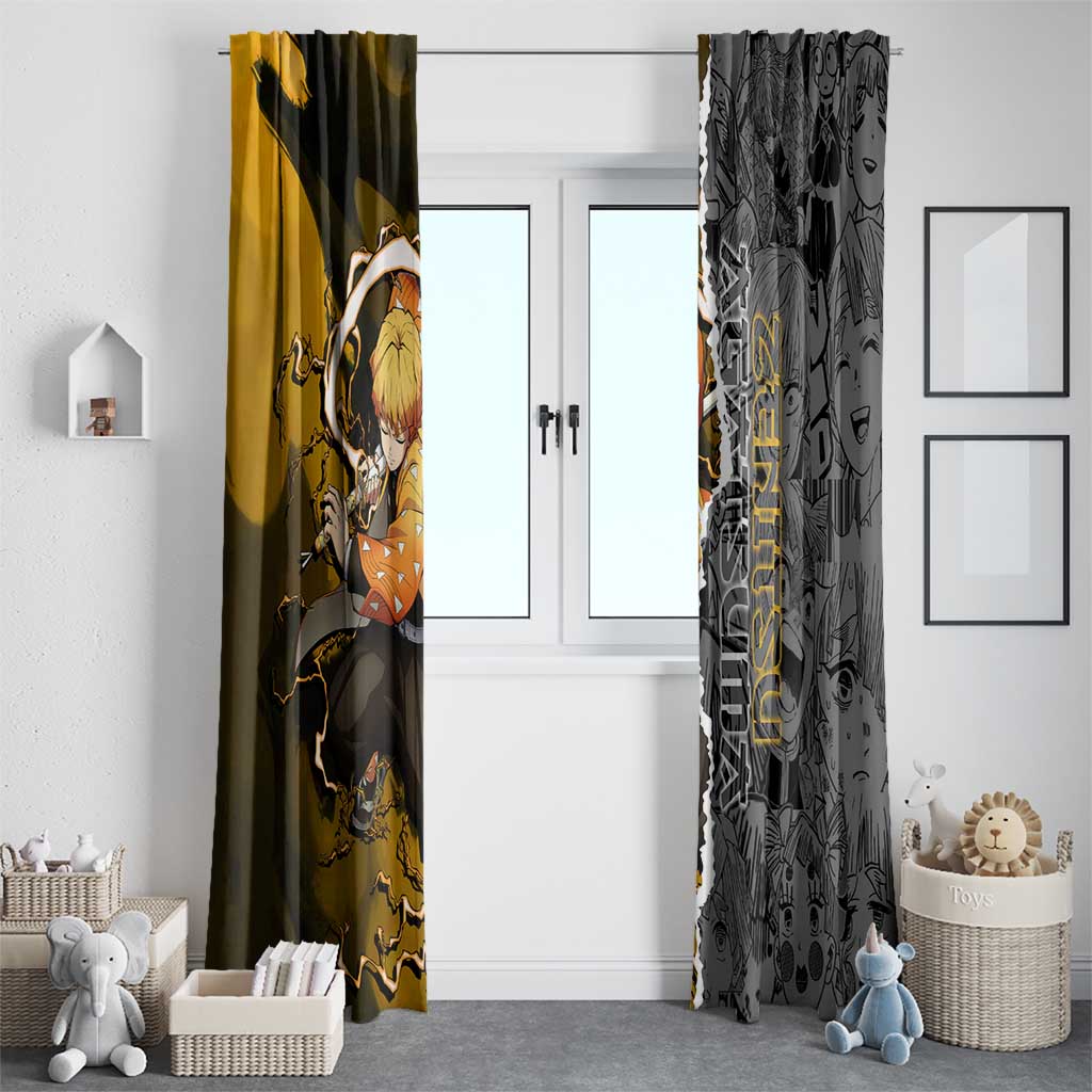 Zenitsu Agatsuma Demon Slayer Window Curtain with Yellow and Orange Lightning Breathing Pose Design - The Mazicc