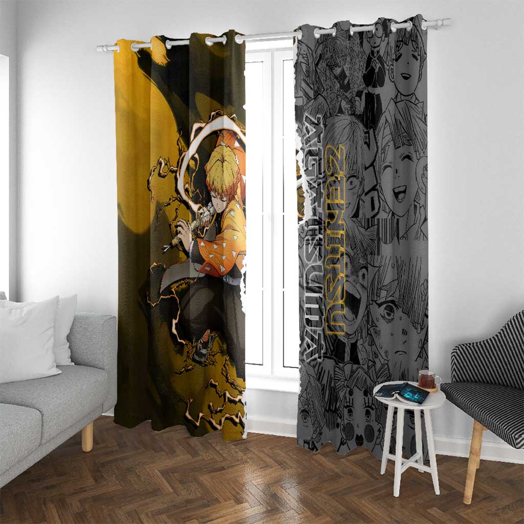 Zenitsu Agatsuma Demon Slayer Window Curtain with Yellow and Orange Lightning Breathing Pose Design - The Mazicc